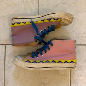 Vintage color block, beaded converse
